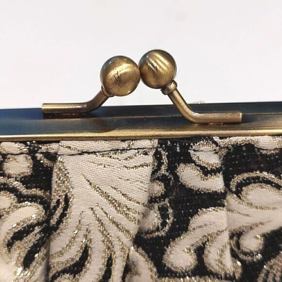 Black and White Tapestry Kiss Lock Evening Bag/Clutch - Picture 7 of 9